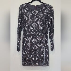 Charcoal Beaded Dress with Sheer Sleeves